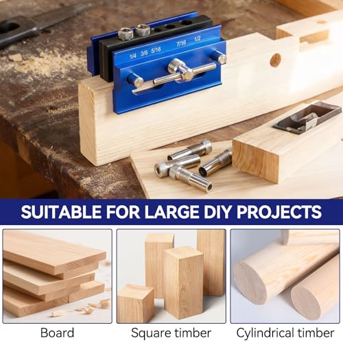 Self Centering Doweling Jig Kit, Drill Jig For Straight Holes Biscuit Joiner Set With 6 Drill Guide Bushings, Adjustable Width Drilling Guide Power Tool Accessory Jigs (L)