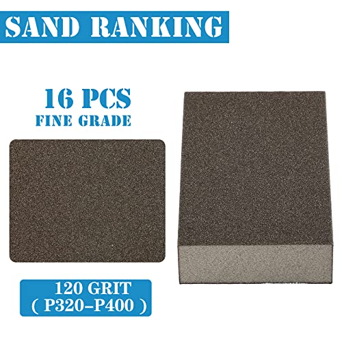 16Pcs 120 Grit Sanding Blocks, Jamiikury Fine Sanding Sponge Washable and Reusable, Wet Dry Sandpaper Sponge for Wood Metal FurniturePaint and Drywall - size: 120 Grits