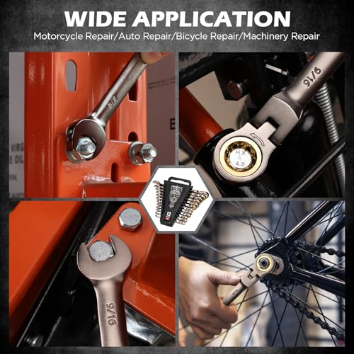 SEDY Premium 12-Piece SAE Flex-Head Ratchet Wrenches Set 1/4"-7/8" with Magnetic Organizer, Cr-V Steel Ratcheting Wrench Set with 72 Teeth 180° Flex Head, Ratchet Combination Wrench Set for Repair - style: 12-Piece Flex-Head (SAE)