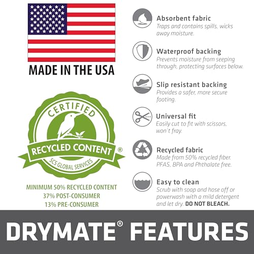 Drymate Garage Floor Runner Mat, (8'10" x 2'6"), Protects Surfaces, Absorbent, Waterproof, Slip-Resistant, Quick Dry Carpet Fabric, Trimmable & Washable (USA Made) (Charcoal) - size: 8'10" x 2'6" (1-Pack)