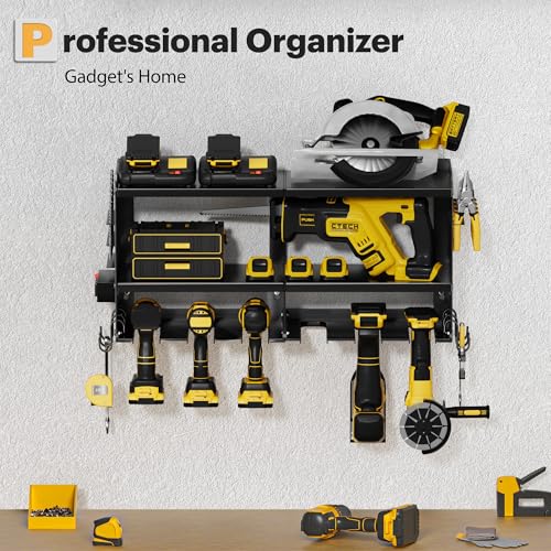 Spampur Power Tool Organizer Wall Mount with Charging Station - color: Black, size: 6 Slots