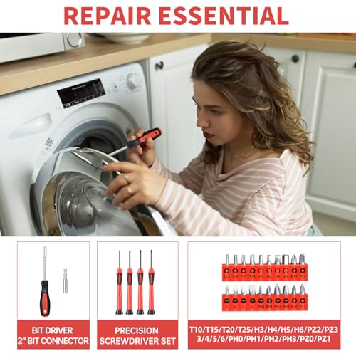 HANGYING 39-Piece Household Tools Kit, Red Home Tool Set with Storage Case - color: Red