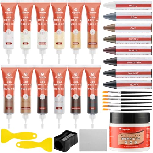 Wood Furniture Repair Kit 12 Colors, Wood Filler Putty with Filler Sticks