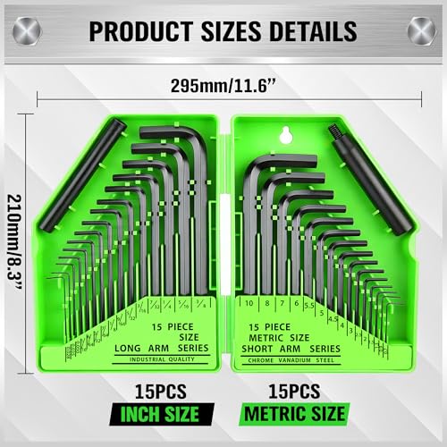 SWANLAKE GARDEN TOOLS 32-Piece Hex Key Allen Wrench Set, SAE and Metric Allen Keys MM(0.7mm-10mm) SAE(0.028"-3/8), L Shape, Chrome Vanadium Steel, Easy Organization - style: 32pcs Standard Set