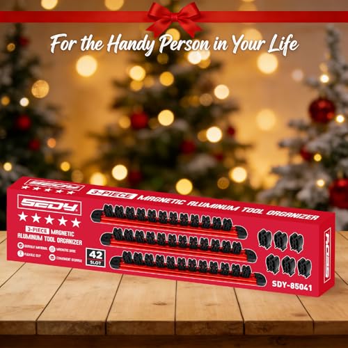 3-Piece Magnetic Screwdriver Organizer and Wrench Organizer, 42-Slot Screwdriver and Wrench Holder, Magnetic Aluminum Rail Tool Organizer for Tool Box Drawer Wall-Mount Storage,Red(Tools not Included) - style: 3-Pack Red (42-Slot) Pro Set