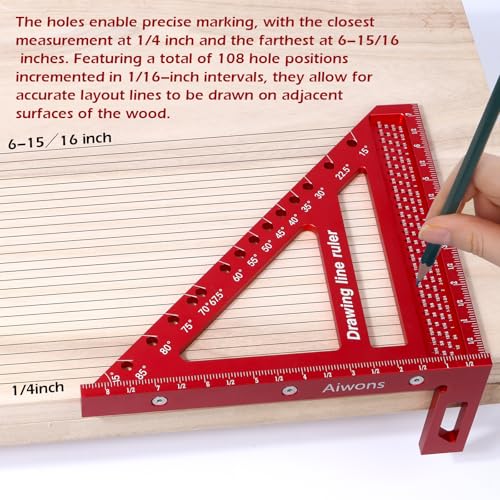 8.5 inch 3D Multi-Angle Measuring Ruler-Large Precision Woodworking - color: Red