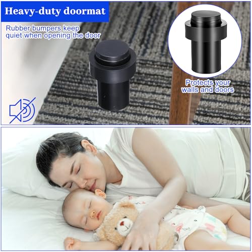 10 Pack Black Floor Door Stopper Cylindrical Door Stops 2.4'' Doorstops