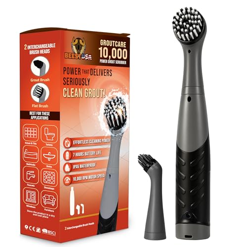BEEST GroutCare 10000 Electric Spin Scrubber - Bathroom Cleaning Brush w/ 2 Replaceable Heads, IPX6 Waterproof - Cordless Electric Cleaning Brush Scrubber for Bathtub, Shower, Grout, Tile, Kitchen