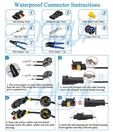 MUYI 10 Kits 3 Pin Way Electrical Connectors for 20-16 AWG Wire Cable 20A - style: 3pin connector(10 sets)