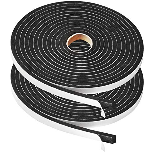 2 Rolls Foam Tape Weatheratrip for Door Window Insulation, Single Sided Foam Strips Adhesive, High Density Foam Seal Tape, Closed Cell Foam Seal Strip Tape(1/2"Wx1/4"Tx32FT, Black) - size: 1/2"W x 1/4"T x 32FT