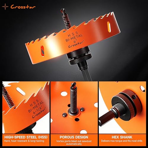 Crosstar 12Pcs Hole Saw Kit for Recessed Lights, with Dust Bowl Catcher