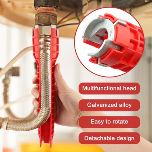 Saycker 8 in 1 Kitchen Faucet Sink Basin Wrench, Pipe Wrench Plumbing Tool - color: Red,8 In1