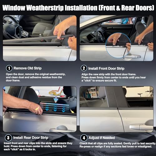 Window Molding Trim for 2006-2011 Honda Civic 4-Door Sedan | 4PCS Black Rubber Weatherstrip Seals, Replaces #72450-SNA-A01, High-rebound Buckle Design, Built-in Metal Layer - size: 2006-2011 Honda Civic