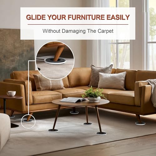 Furniture Sliders for Carpets - Anti-Slip Groove for More Secure Grip - size: 4.3in Round 4Pack