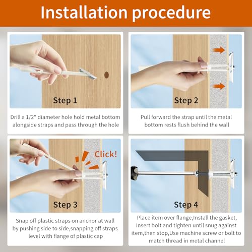 Drywall Anchor with Included Bolts and Washers for 1/4”-20,Toggle Bolt,Heavy Duty Hollow Drywall Anchors for TV Mounting Kit, Hollow-Wall Anchors Screws Kit That Hold 270 Lbs-100PCS