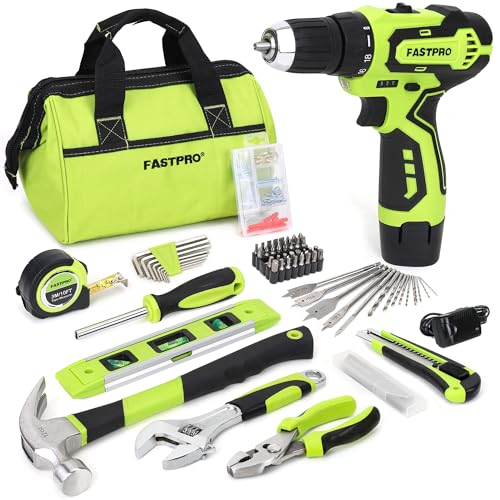 FASTPRO 12V Cordless Drill Set, Home Tool Kit with Bag, Green - color: Green