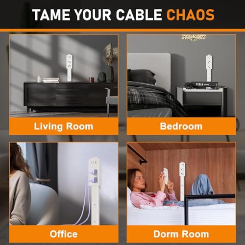 Outlet Extender Stick - Features 2 USB-A, USB-C and 2 AC Outlets, Adjustable Disassembly Extends 6"-35", 360° Access Hard-to-Reach Outlets, Wall Plug Power Socket Expander Nightstands, Sofa, Desks - color: Light White