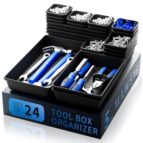 Tool Box Organizer Tray, 24 PCS & 5 Sizes, Black - color: Black: 24 PCS