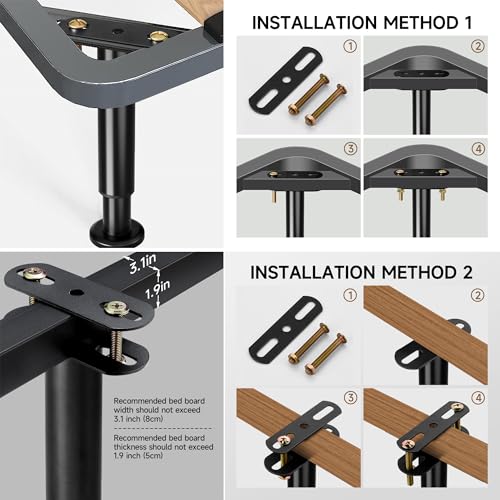 6 Pcs Adjustable Height Bed Support Legs, 10-16.5 Inch Metal Under Bed Frame Support Legs, Extra Sturdy Bed Legs Replacement Parts with Rubber Non-Slip Base for King Queen Frame Wooden Center Slat - size: 9.8'' - 16.5'' 6pcs
