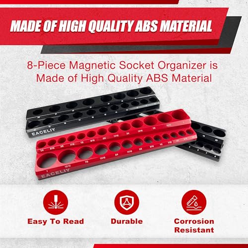 Magnetic Socket Organizer Set, 1/2", 1/4" and 3/8" SAE & Metric Deep & Shallow Tools Tray Holder Kit, holds 199pcs Sockets (sockets not included) (8PC 1/2&3/8&1/4) 丨8PCS - size: 8PC 1/2&3/8&1/4
