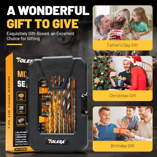 TOLESA 35pcs Drill Bit Set, Titanium Coated, HSS Twist Driver Bit Set