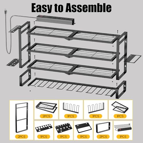 MOOMSINE Large Power Tool Organizer Wall Mount with Charging Station for Garage, 400lbs Metal Storage Rack with 8 Cordless Drill Holder, 4 Tier Heavy Duty Battery Tool Shelf with 5 Outlet Power Strip - size: 32 Inch（4 Tier Power Station）