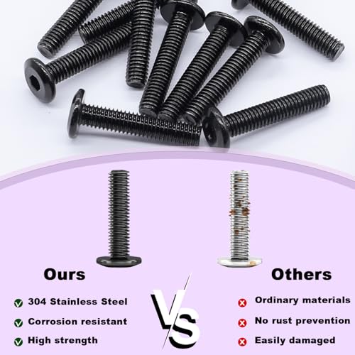 Taiss 20pcs M6 x 50mm Flat Head Socket Head Screw Furniture Bolts,Furniture Screws Stainless Steel 18-8(304),M6 Bolts Black Zinc Plated Fully Threaded,Countersunk Connector M6 Screws with Hex Spanner - size: 20PCS M6x50mm