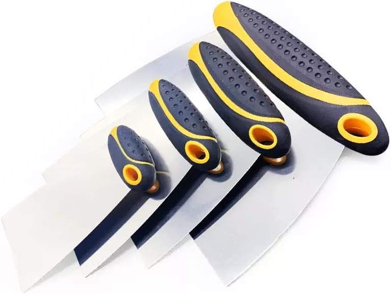 4-Piece Set of Stainless Steel Body Filler and Putty Spreaders/Scraper Set with Handles - Sizes: 2", 3", 4" and 6" | Repairing Drywall, Removing Wallpaper, Applying Putty, Plaster, Cement, Adhesive