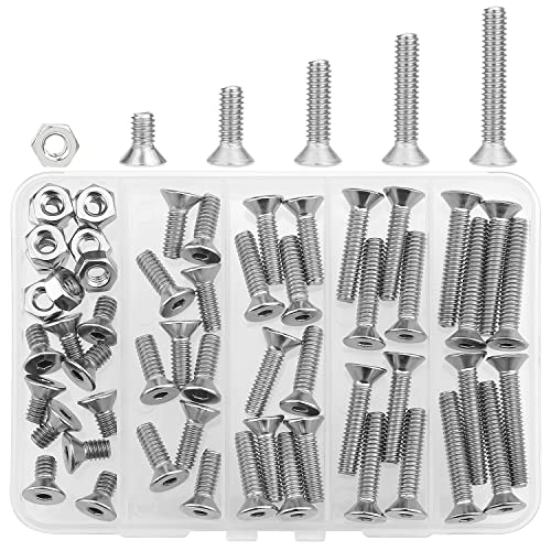 HELIFOUNER 56 Pieces 1/4-20 x 1/2" 3/4" 1" 1-1/4" 1-1/2", Countersunk Head Socket Cap Screws Bolts Nuts Kit, Coarse Thread, Fully Machine Threaded, 304 Stainless Steel - size: 1/4-20, style: Countersunk Head