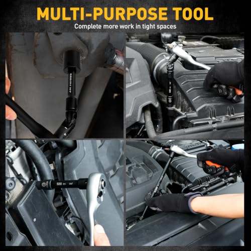 11-Piece Socket Extension Bar Set, 1/4", 3/8" & 1/2" Drive Ratchet Extensions 2", 3", 4", 6" & 10" with Swivel Universal Joints, Socket Adapters, CR-V Steel for Tight Spaces - style: 11-Piece 1/4" & 3/8" & 1/2"
