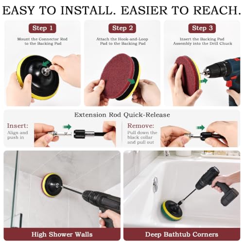 5 Inch 15 PCS Scouring Pads Drill Brush Power Scrubber Cleaning Kit - size: 5 Inch 15 Pieces
