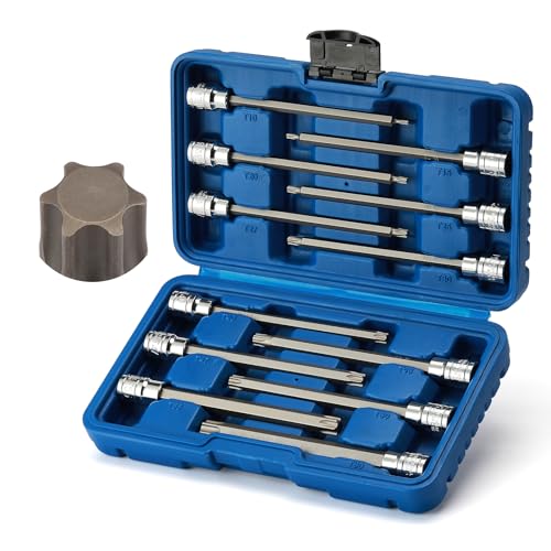 Mayouko 12PCS 3/8" Drive Extra Long Torx Bit Socket Set, T10-T60, 5.9" Length, CR-V, S2 Steel, Deep Star Bit Socket Set - style: Torx
