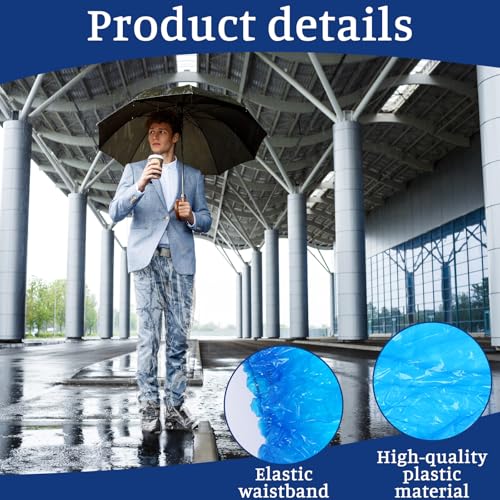 4 Pcs Disposable Rain Pants for Men & Women, Waterproof Plastic Rain Pants with Shoe Cover, Thickened Disposable Rainpants Foot Wrapped Covers for Outdoor Camping, Traveling, Hiking, Blue & Clear