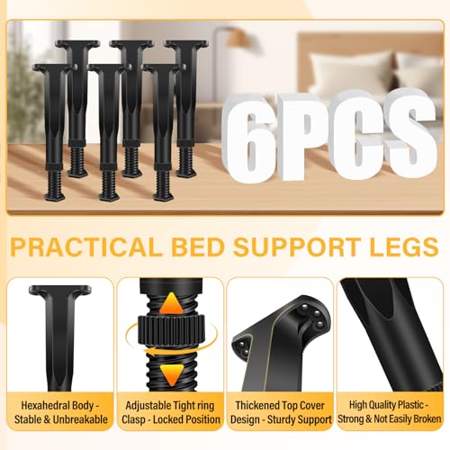 6 PCS Adjustable Height Bed Frame Support Legs - 7.8-14.6inch Bed Slats Support Leg with Screws, Furniture Legs for Bed Frame/Bed Center Slat/Cabinet/Dresser/Table/Sofa/Chair, Bed Replacement Legs - size: 6PCS