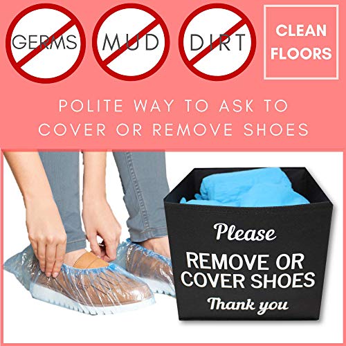 Shoe Cover Box | Disposable Shoe Bootie Holder For Realtor Listings and Open Houses | Please Cover or Remove Shoes Bin | Shoe Bootie Box (Black) - style: Set of 1
