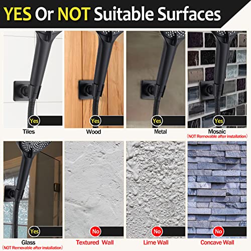 Shower Head Holder All Meta Handheld Shower Wand Bracket Adhesive Shower Wall Mount Holder Brass Shower Spray Holder Black, Glue Installation - color: Black