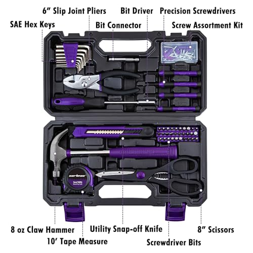 CARTMAN Complete Household Tool Set, Purple Hand Kit With Storage Case - color: Purple&Black
