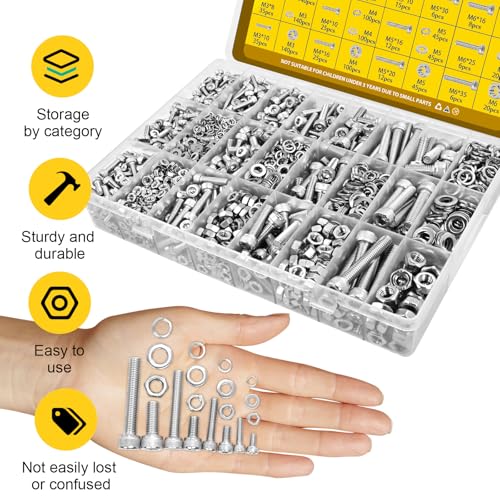 1220PCS M3M4M5M6 Metric Hex Socket Head Screws Assortment Kit - size: SS M3M4M5M6 1220pcs