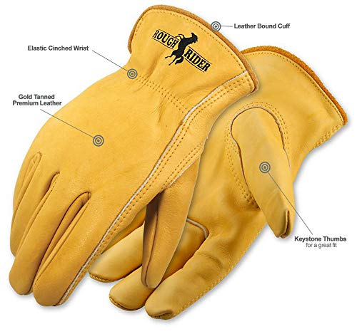Galeton 25001PR-M, Rough Rider Premium Leather Driver Gloves With Elastic Back, Medium, Gold (Pack of 1) - size: Medium (Pack of 1)