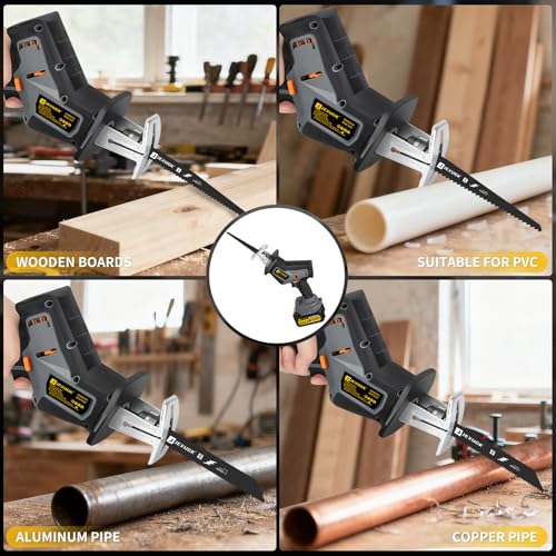 JEXUGK Reciprocating Saw, 21V Cordless Brushless Sawsall with 2 x 4.0Ah battery, 3500 SPM Variable Speed Zaw Saw with 12 Blades, Power Sierra Recíproca Tool‑Free Blade Change for Wood Metal PVC