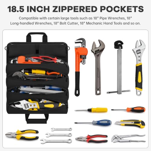 ANILD 18.5 Inch Extra Long Tool Bag Roll Up, Roll Up Tool Bag Organizer - color: Black, size: X-Large