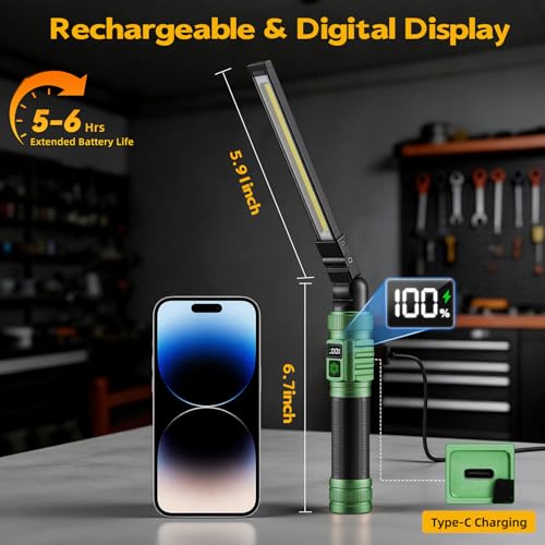 LNRYY Rechargeable Magnetic LED Work Light/Flashlight for Mechanics - color: Green