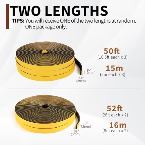 Yotache Foam Weather Stripping Seal Tape 1/2" W X 1/8" T, 50 Ft - size: 1/2"x1/8"x50 FT