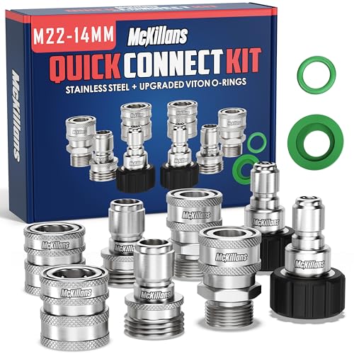 McKillans® M22-14mm Pressure Washer Quick Connect Kit, M22-14mm to 3/8" Male Female Quick Disconnect Kit for Power Washer (Stainless Steel) - color: Quick Connects
