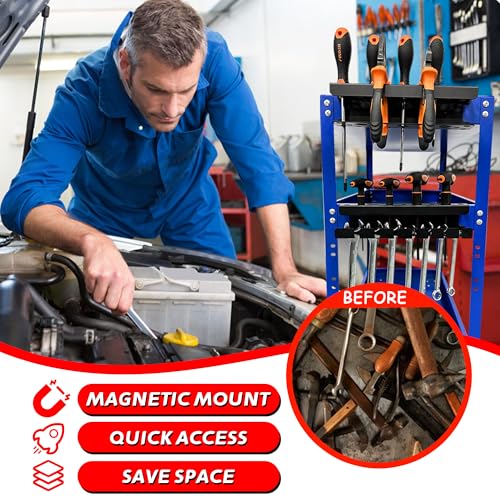 ULIBERMAGNET Magnetic Screwdriver Holder,Magnetic Wrench Holder,Heavy Duty Black Metal Tool Storage Organizer,Set of 2 Magnetic Mount Tool Holder for Garage,Workbench,Tool Cart,PegBoard - style: Black Magnetic Screwdriver Wrench Organizer