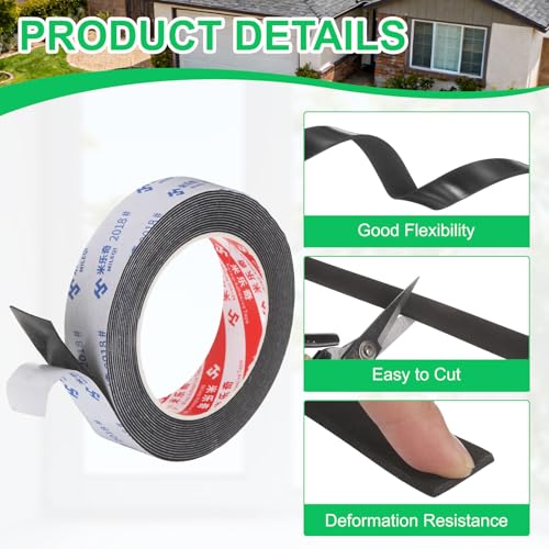 PATIKIL 5Roll Sponge Rubber Foam Tape, 63/64" W x 1/32" t x 16.4ft l Self-Adhesive Foam Insulation Tape Weather Stripping for Window Door Soundproofing Weatherstrip AC Seal Strip, Black - size: 63/64" x 1/32" x 16.4ft