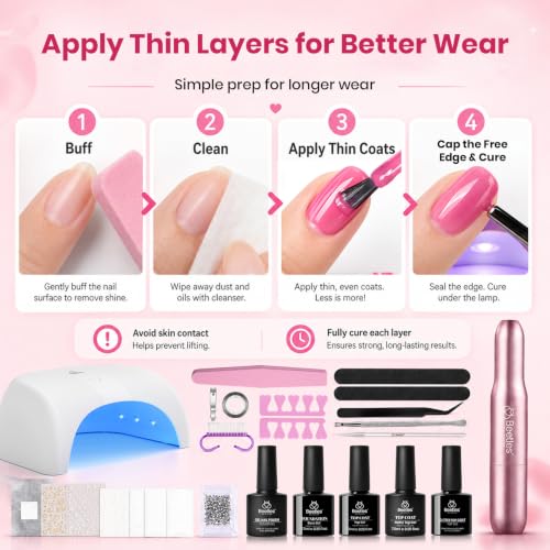 Beetles 55Pcs 32 Color Gel Nail Polish Kit with U V Light and Nail Drill - color: Fun Camp