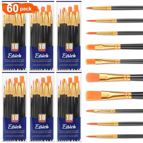 ESRICH 60PCS Paint Brushes, Paint Brush for Acrylic Painting - color: Black, size: 60