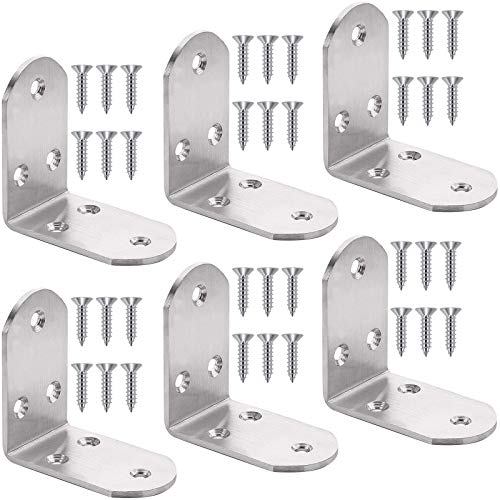 6Pcs Heavy Duty L Bracket Corner Braces 65x65x38mm Stainless Steel 90 Degree Joints Right Angle Brackets, Metal Corner Support Fastener for Wood, Shelves - size: 6PCS-Silver 65*65*38mm/ 2.5in (Double Wide)
