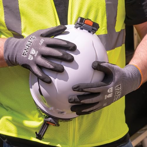 Klein Tools 60588 Work Gloves, Knit Dipped Cut Resistant ANSI A4 Nitrile Coated Gloves, HPPE Fabric, Touchscreen Capable, Medium, 2-Pair - style: Medium